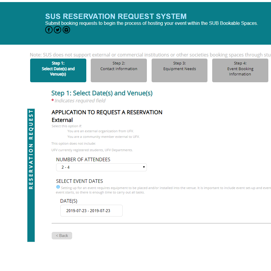 Screenshot of Space Reservation System